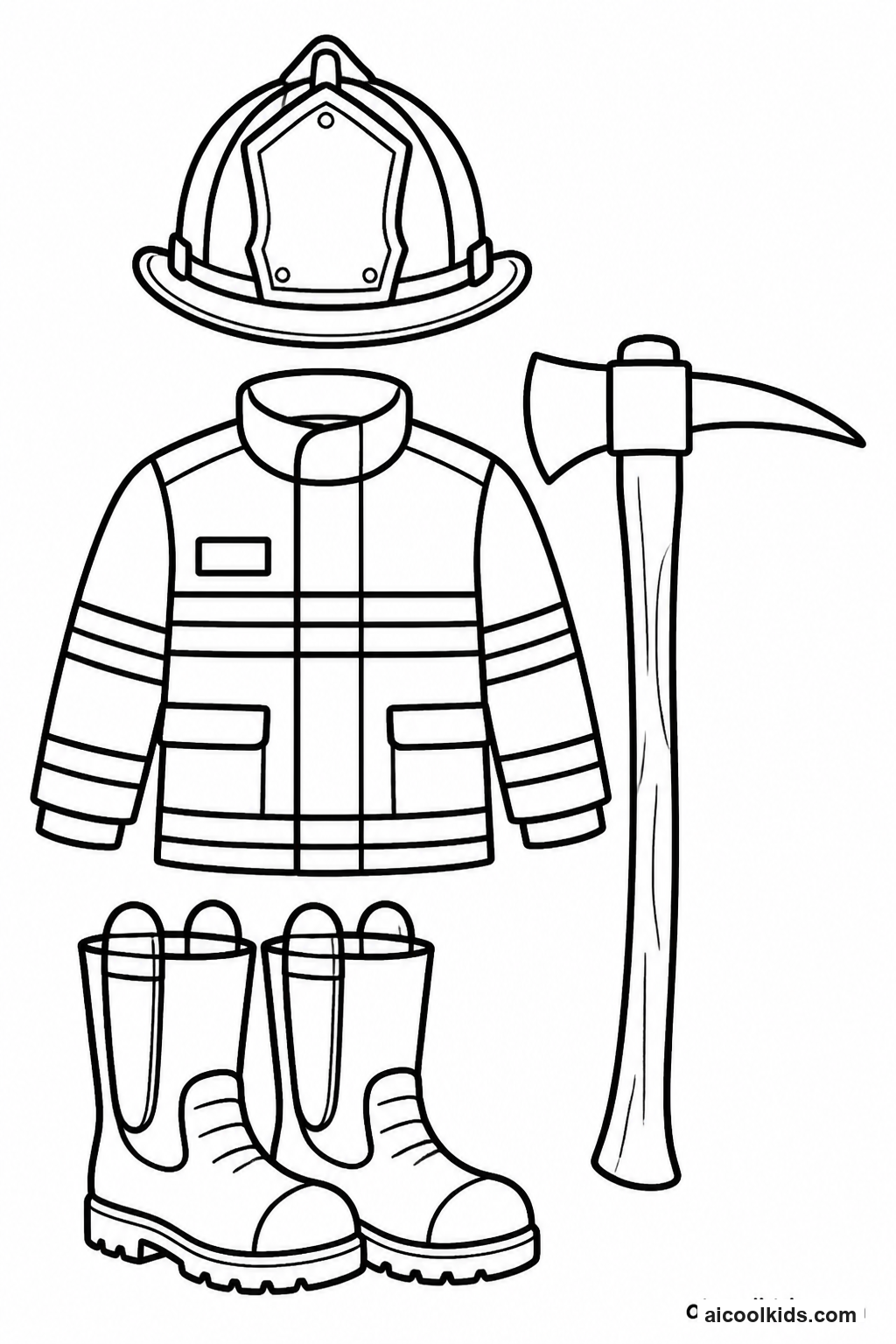 Firefighter Gear Showcase with Helmet and Axe free printable activity sheet