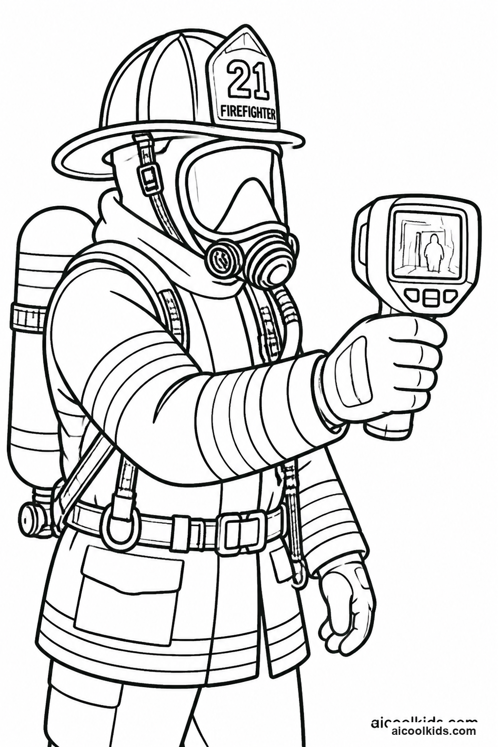 Firefighter Holding Thermal Imaging Camera free printable activity sheet