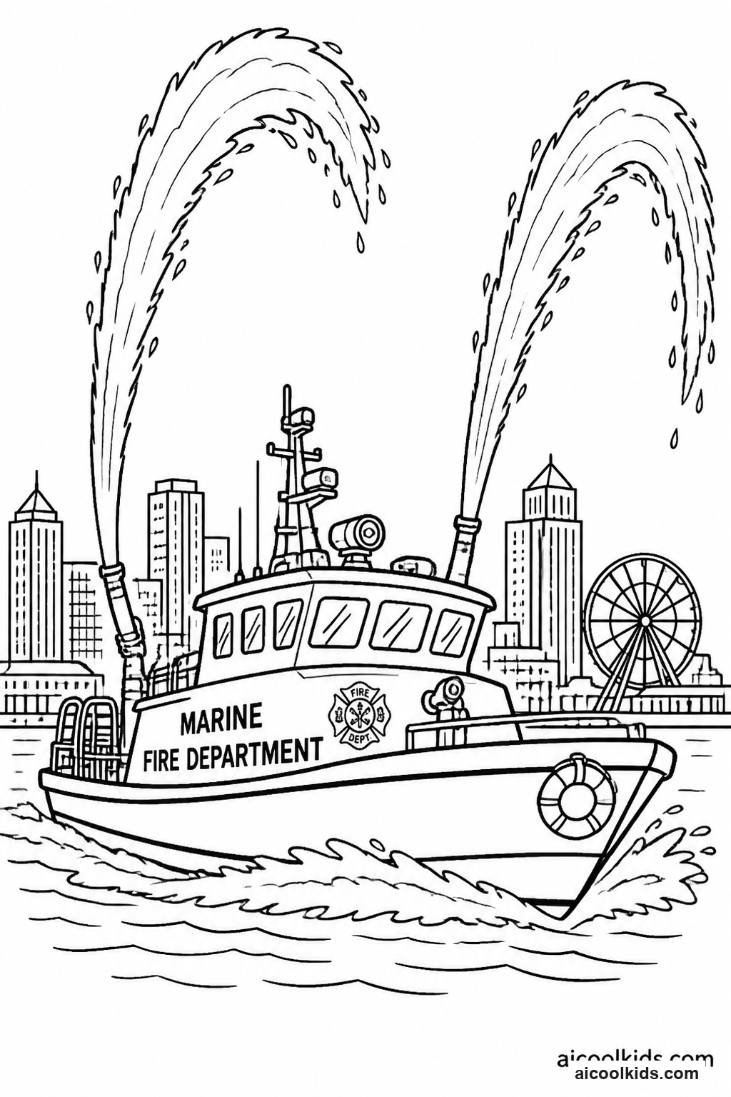 Harbor Fireboat Spraying Water Arches free printable activity sheet