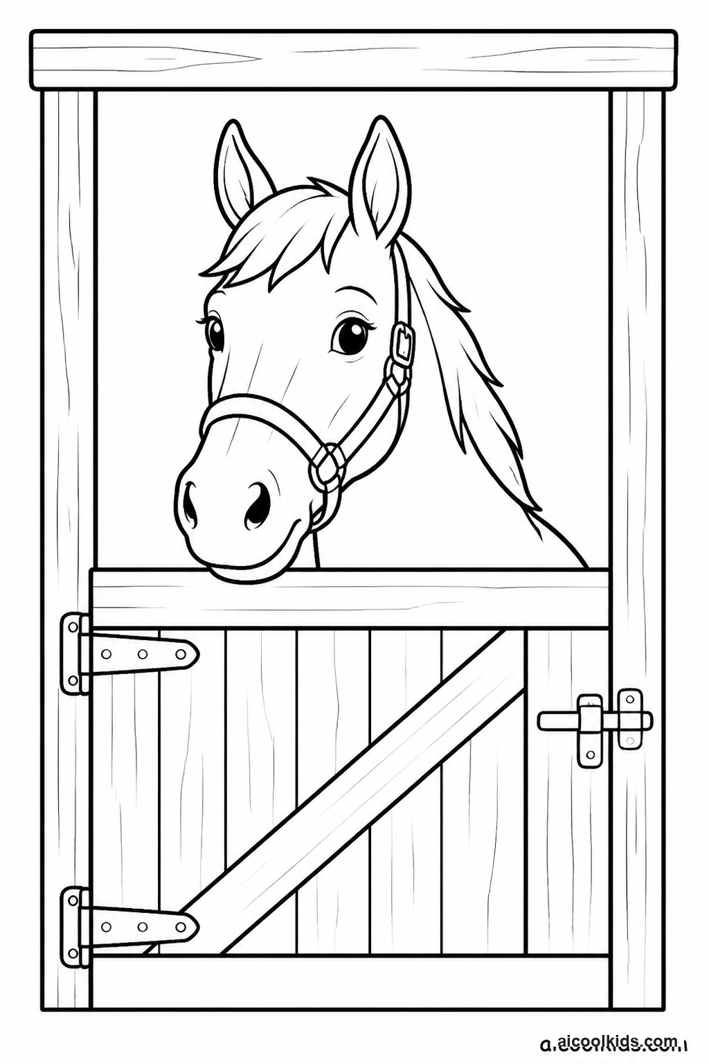 Friendly Stable Horse Peeking Out Barn Door free printable activity sheet