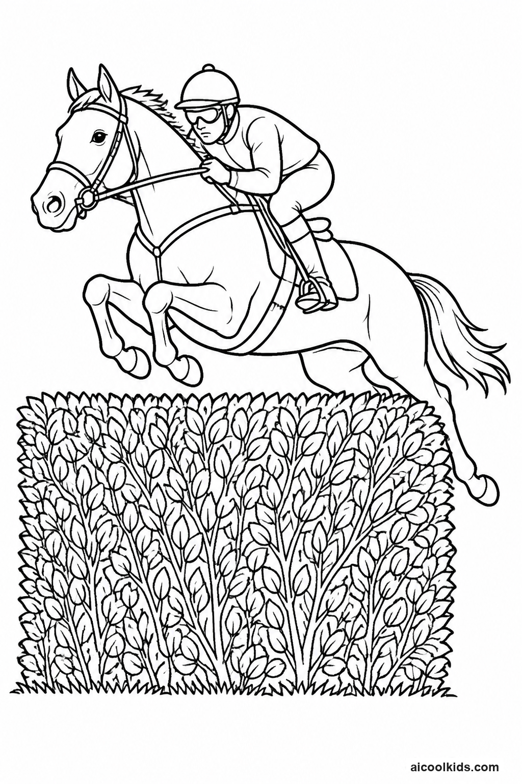 Graceful Thoroughbred Jumping Steeplechase Hedge free printable activity sheet