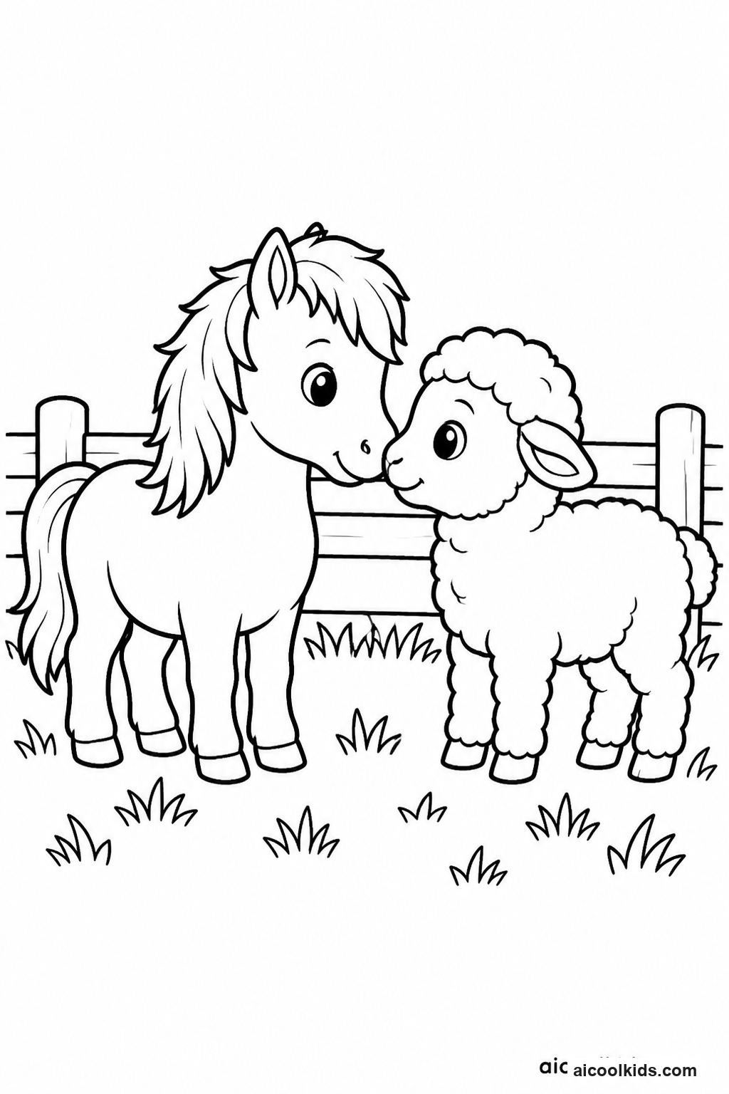 Miniature Horse Standing Beside Farmyard Lamb free printable activity sheet