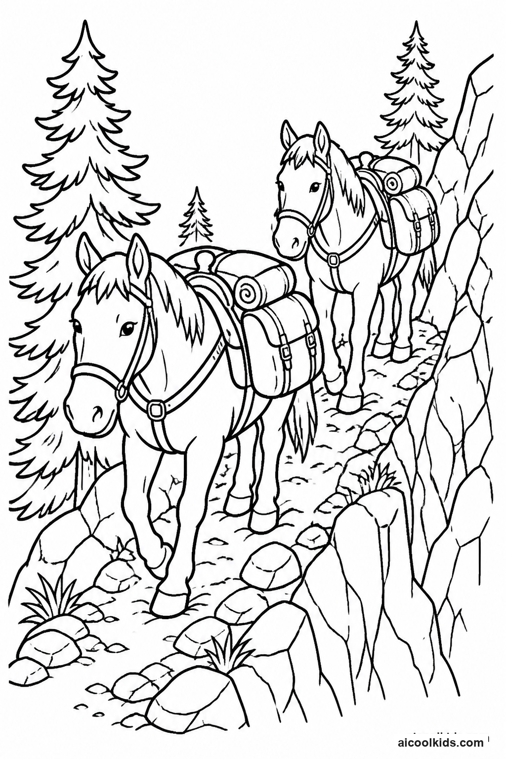 Pack Horses Hiking Rocky Alpine Pass free printable activity sheet