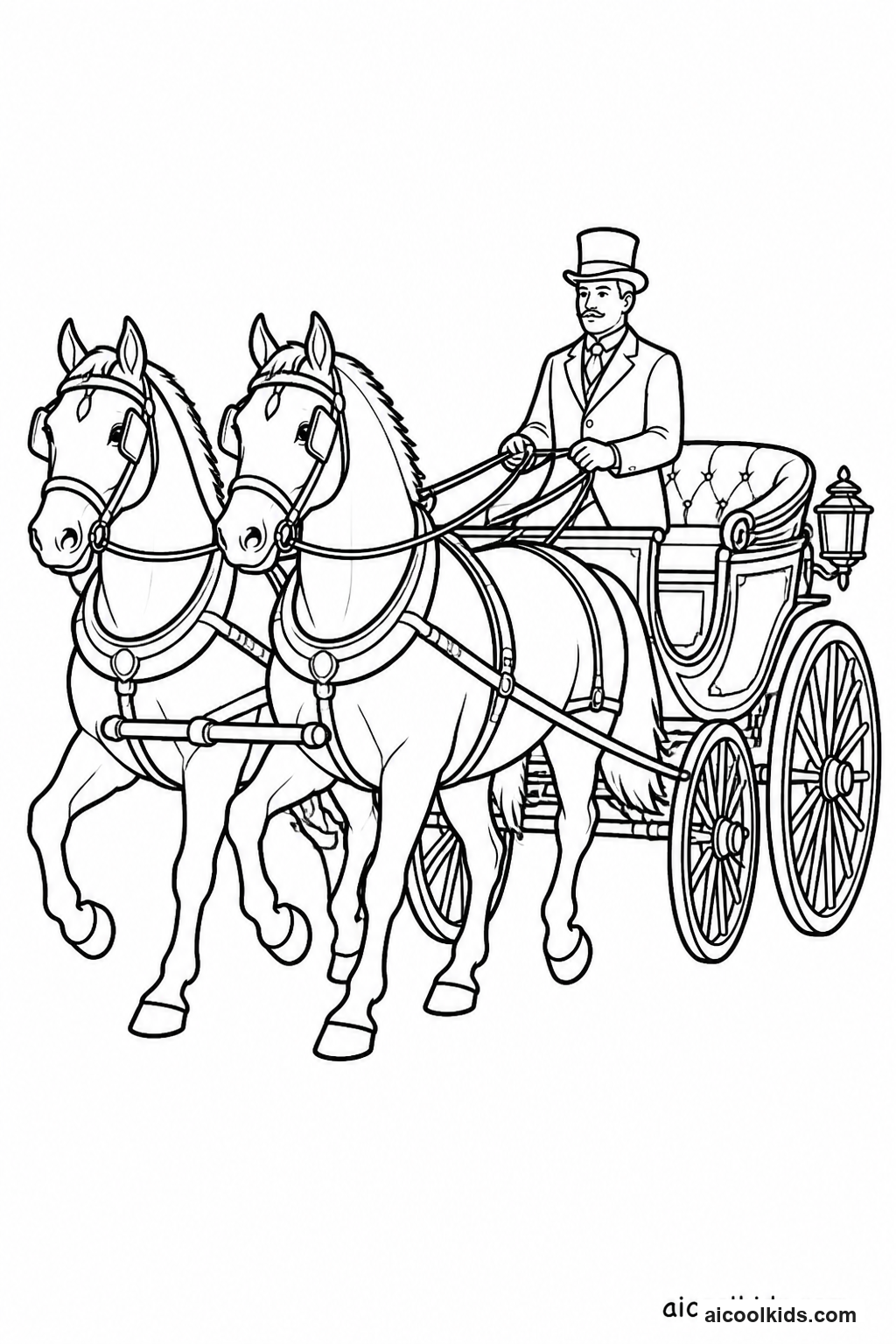 Pair of Carriage Horses Trotting in Park free printable activity sheet