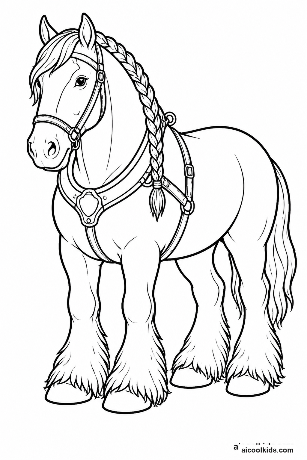 Powerful Clydesdale Draft Horse with Feathered Hooves free printable activity sheet