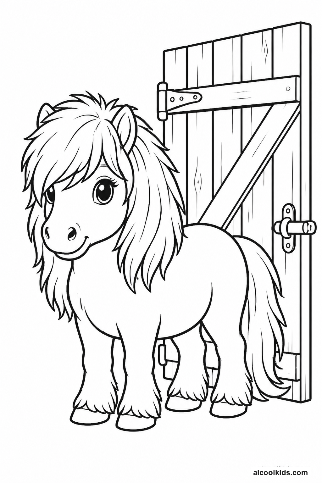 Shaggy Shetland Pony Standing by Barn free printable activity sheet