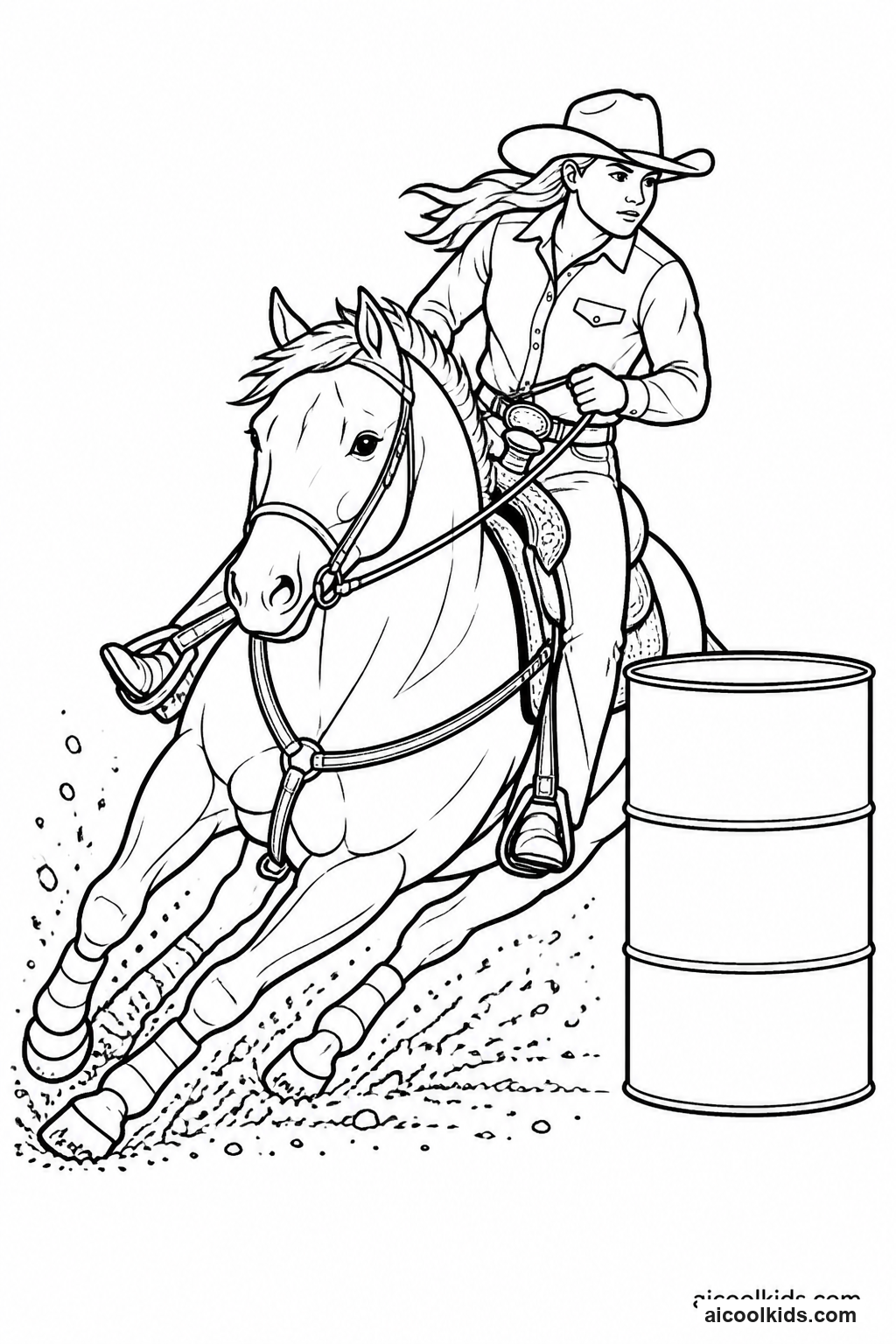 Quarter Horse Sprinting in Barrel Racing Turn free printable activity sheet