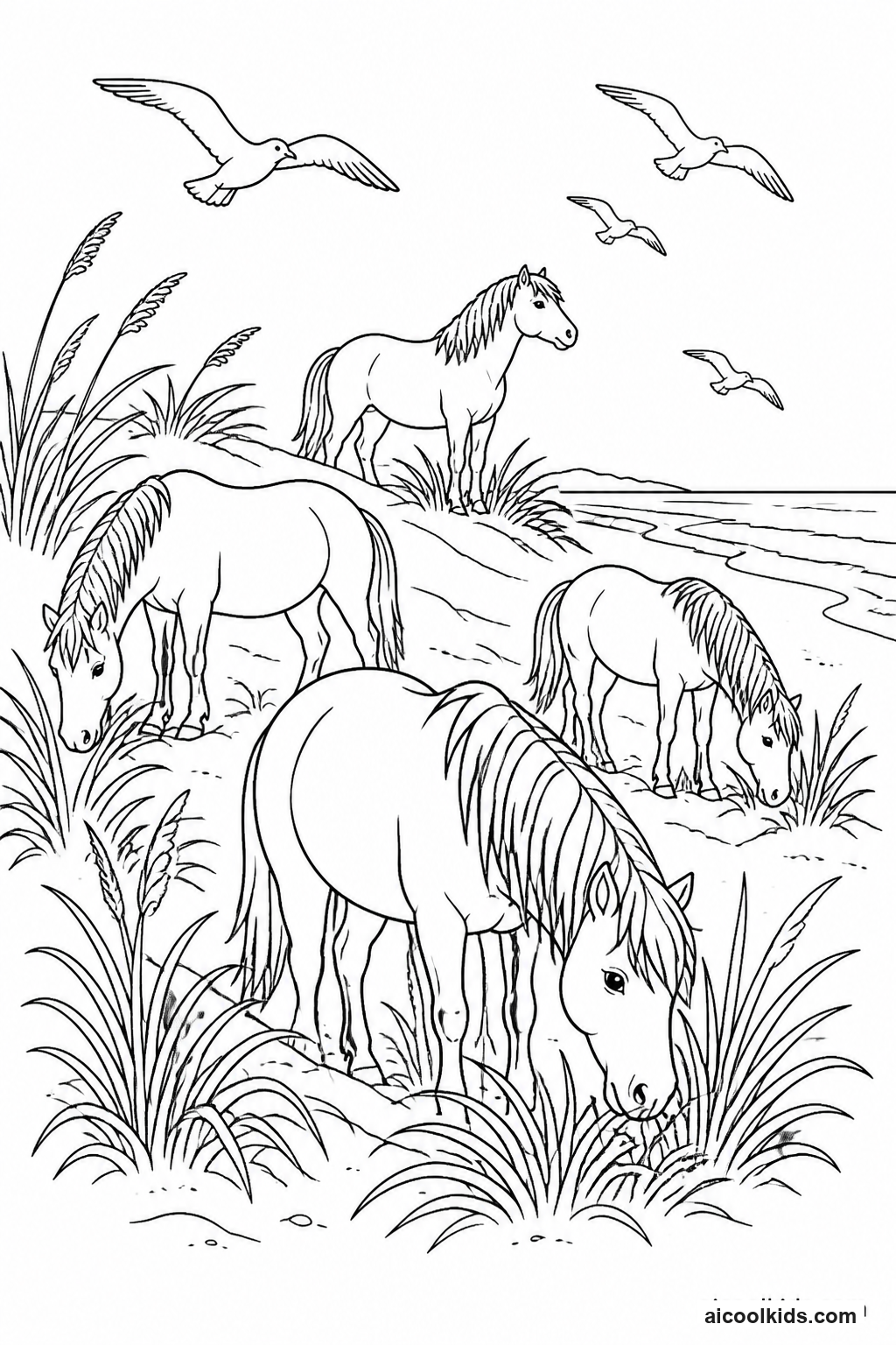 Wild Ponies Grazing in Coastal Salt Marsh free printable activity sheet