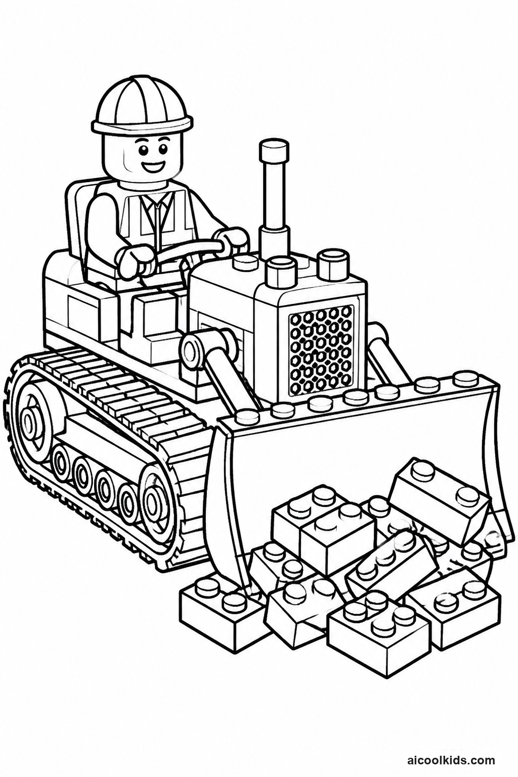 Lego Construction Worker with Bulldozer free printable activity sheet