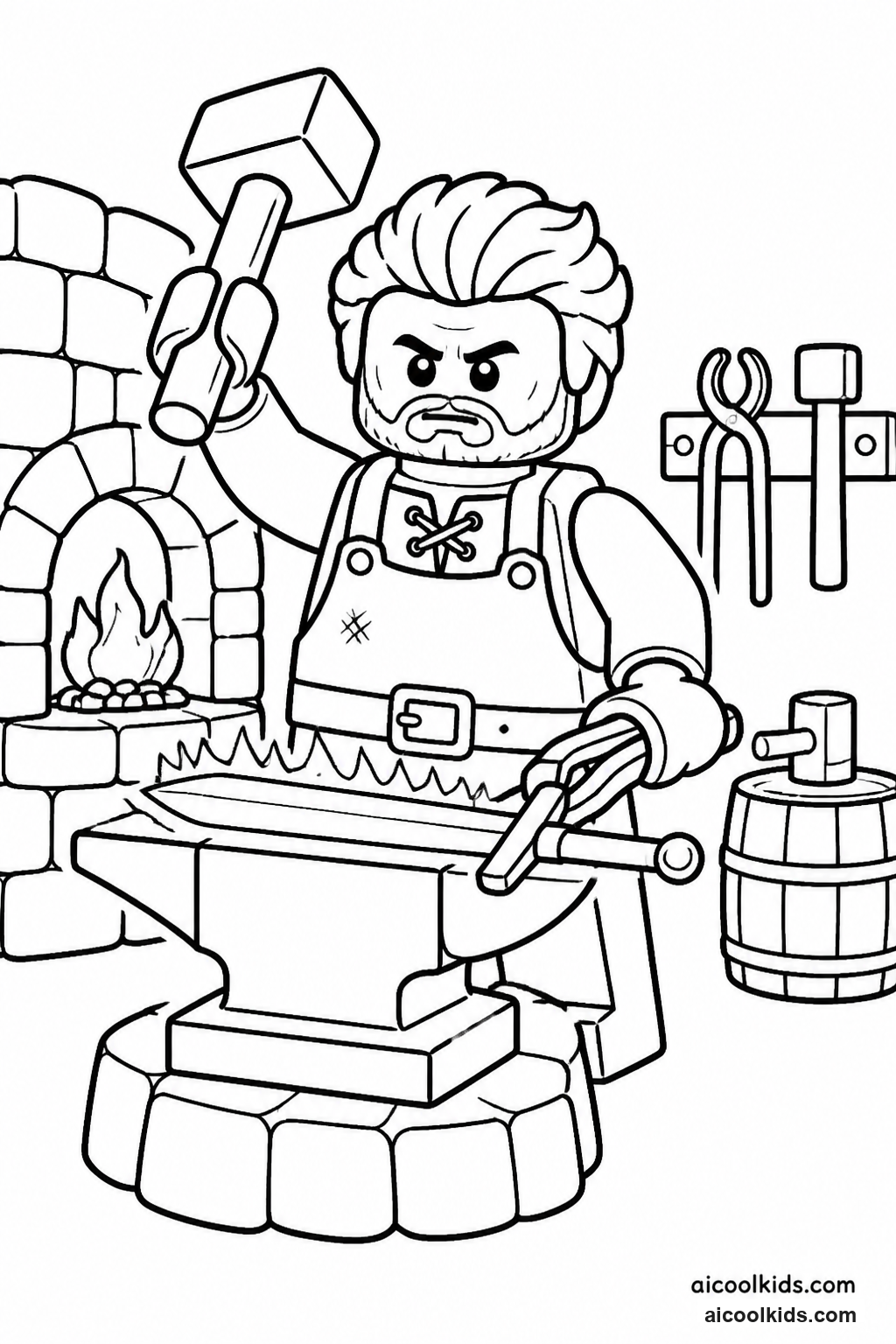 Lego Medieval Blacksmith Forging Sword free printable activity sheet