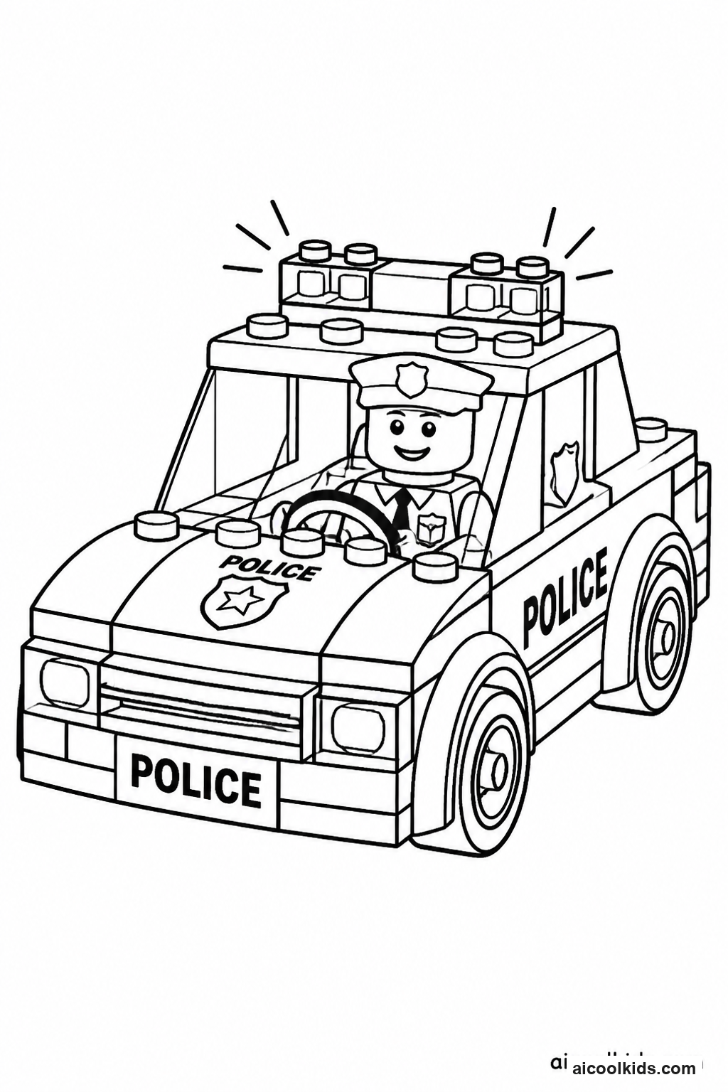 Lego Police Officer in Patrol Cruiser free printable activity sheet