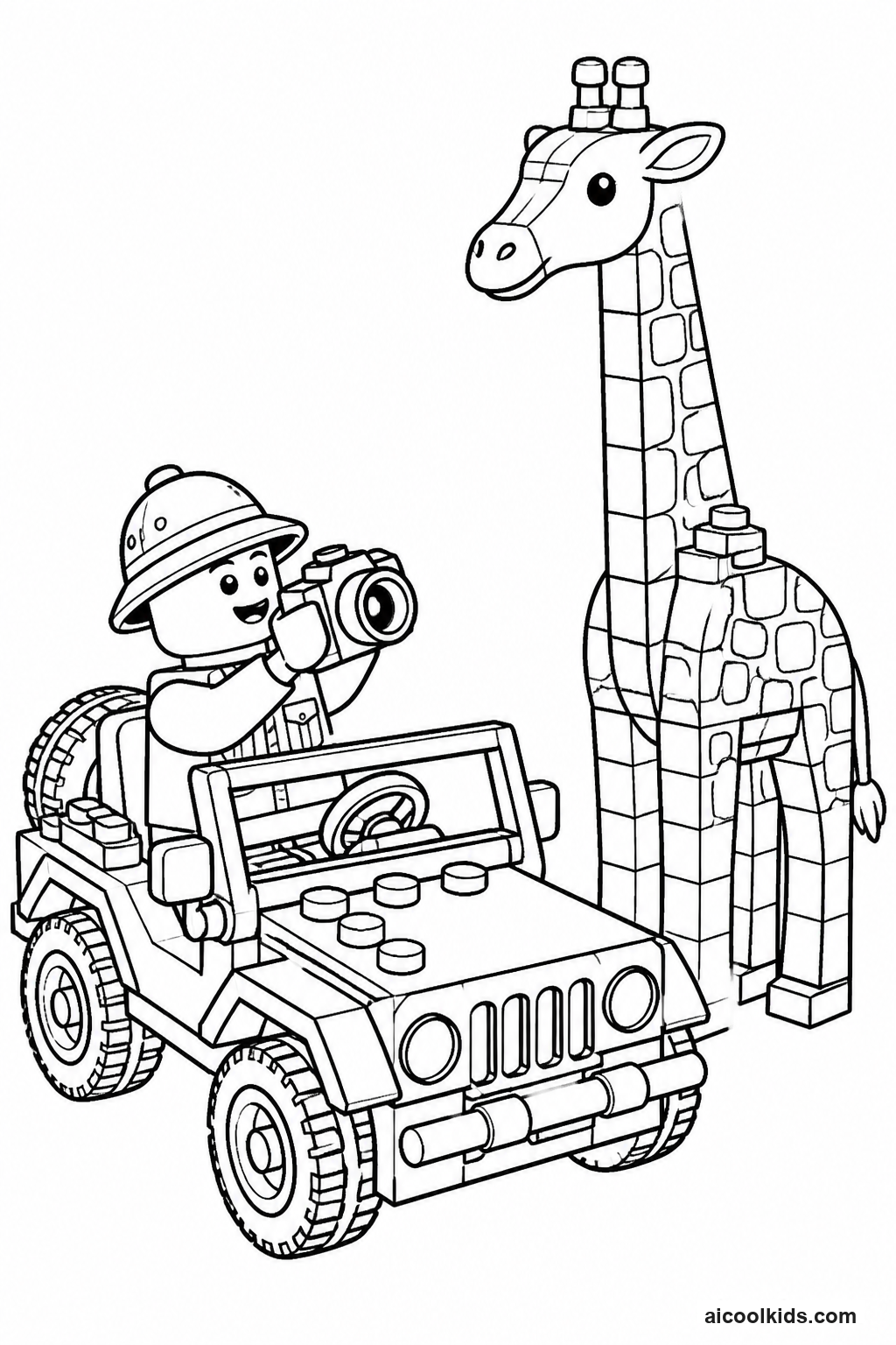Lego Safari Explorer in Jeep with Giraffe free printable activity sheet