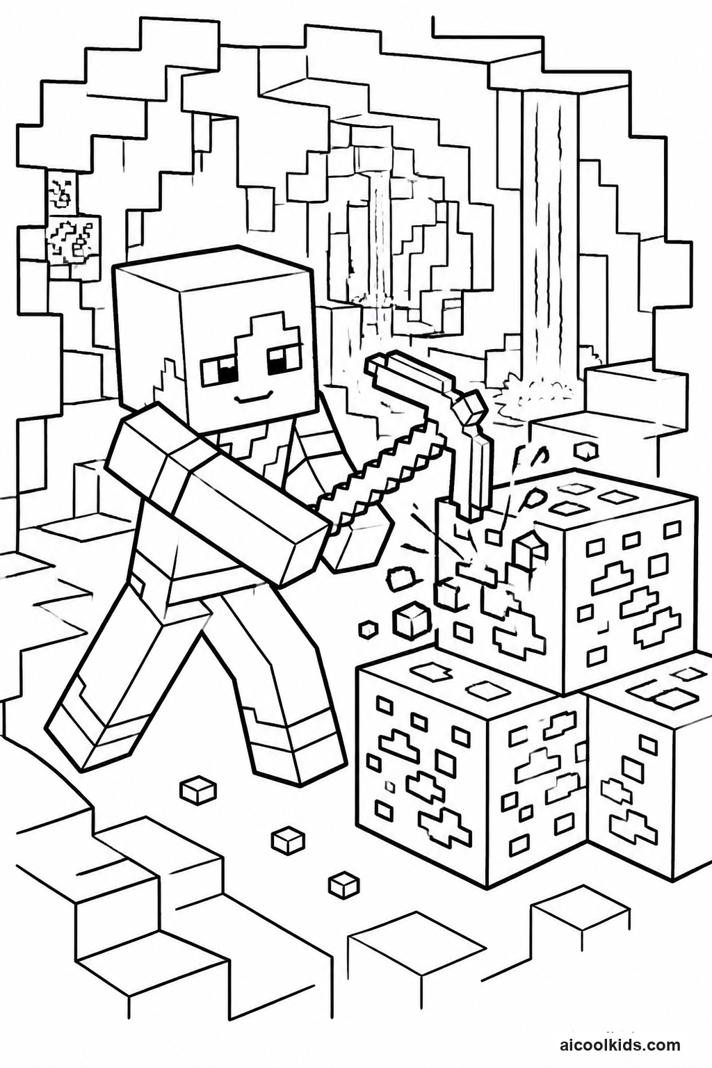Alex Mining Redstone Ore in Deep Ravine free printable activity sheet