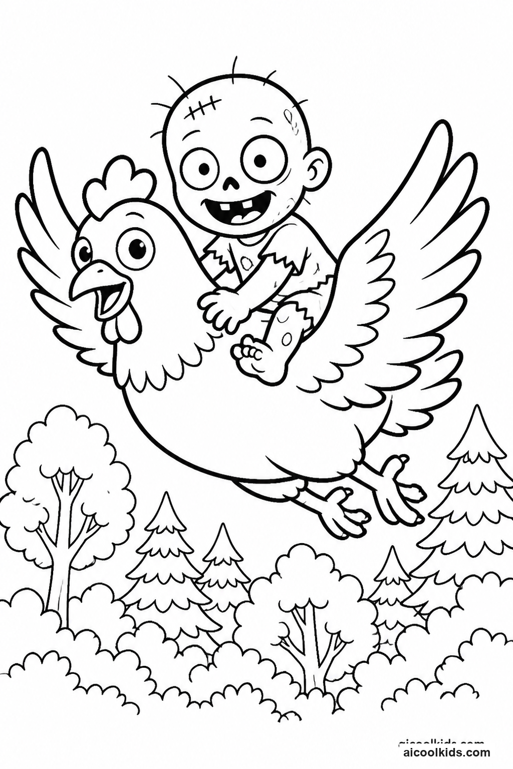 Chicken Jockey Baby Zombie Racing Through Forest free printable activity sheet