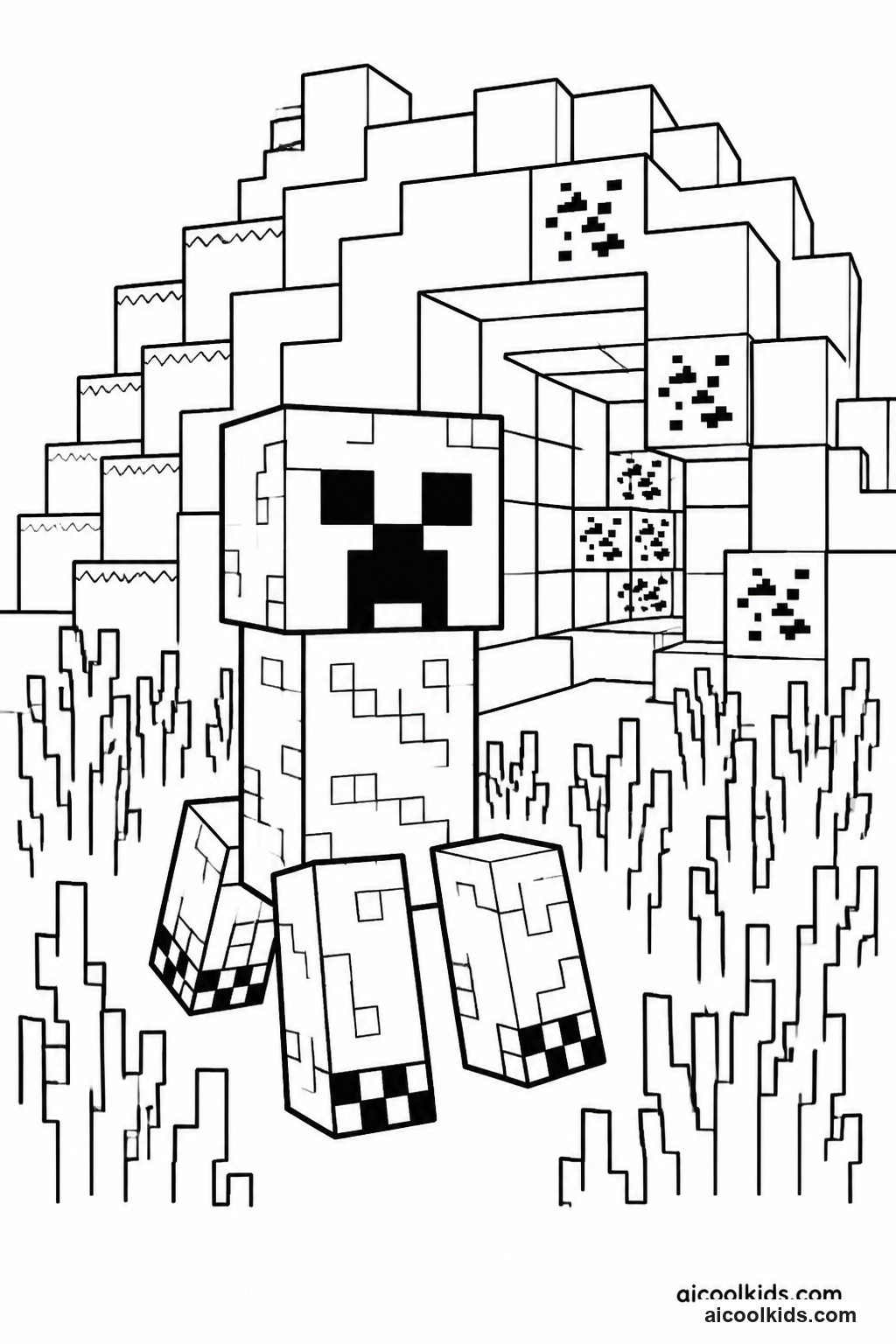 Creeper Sneaking Near Mountain Cave Entrance free printable activity sheet