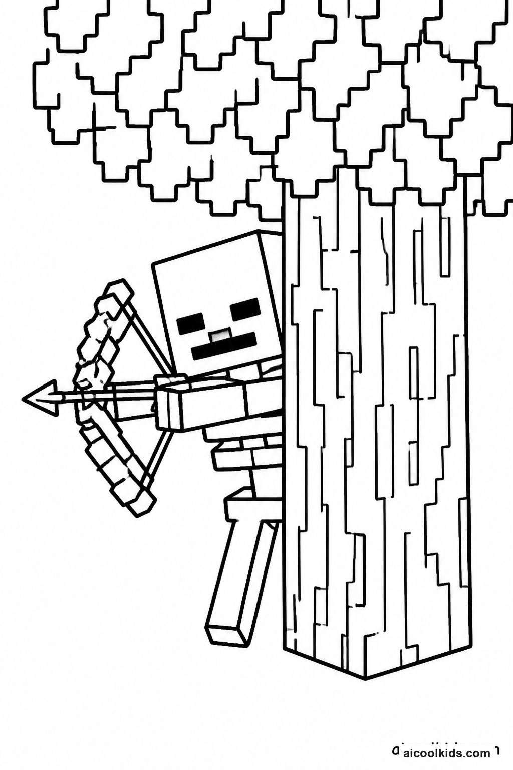 Skeleton Archer Drawing Bow Behind Oak Tree free printable activity sheet