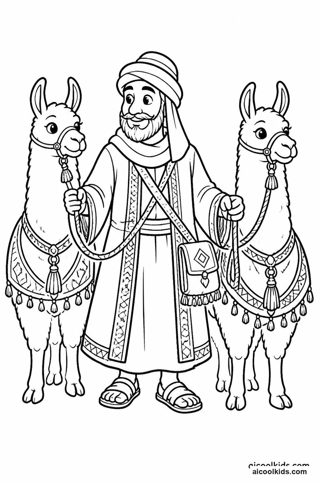 Wandering Trader with Two Pack Llamas free printable activity sheet