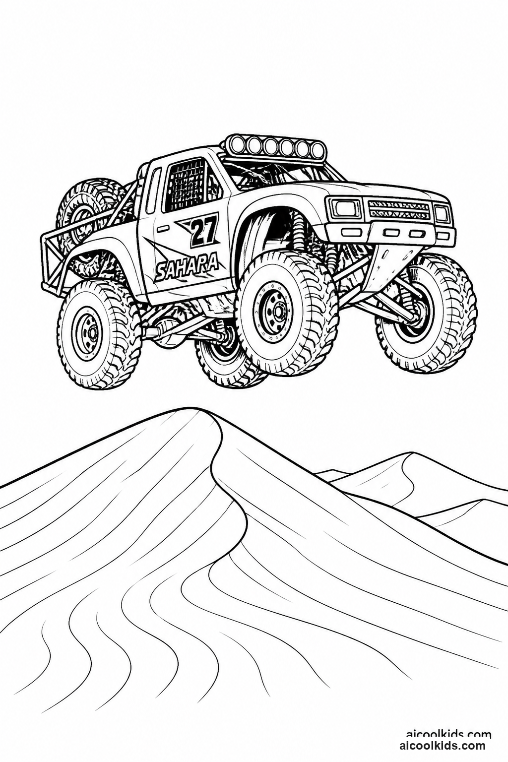 Desert Rally Monster Truck Jumping Dunes free printable activity sheet