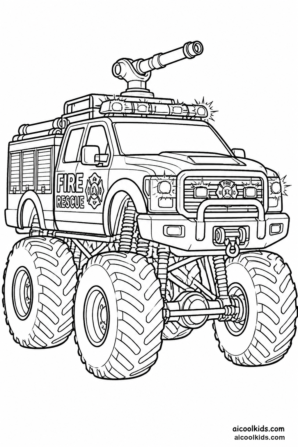 Fire Department Rescue Monster Truck free printable activity sheet
