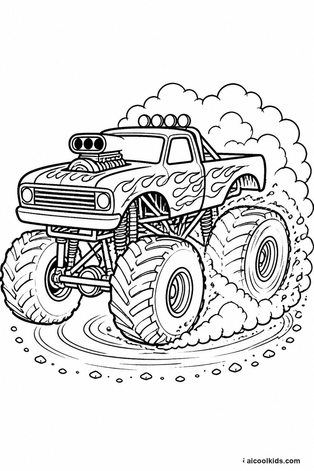 Flame-Painted Monster Truck Spinning Donut free printable activity sheet