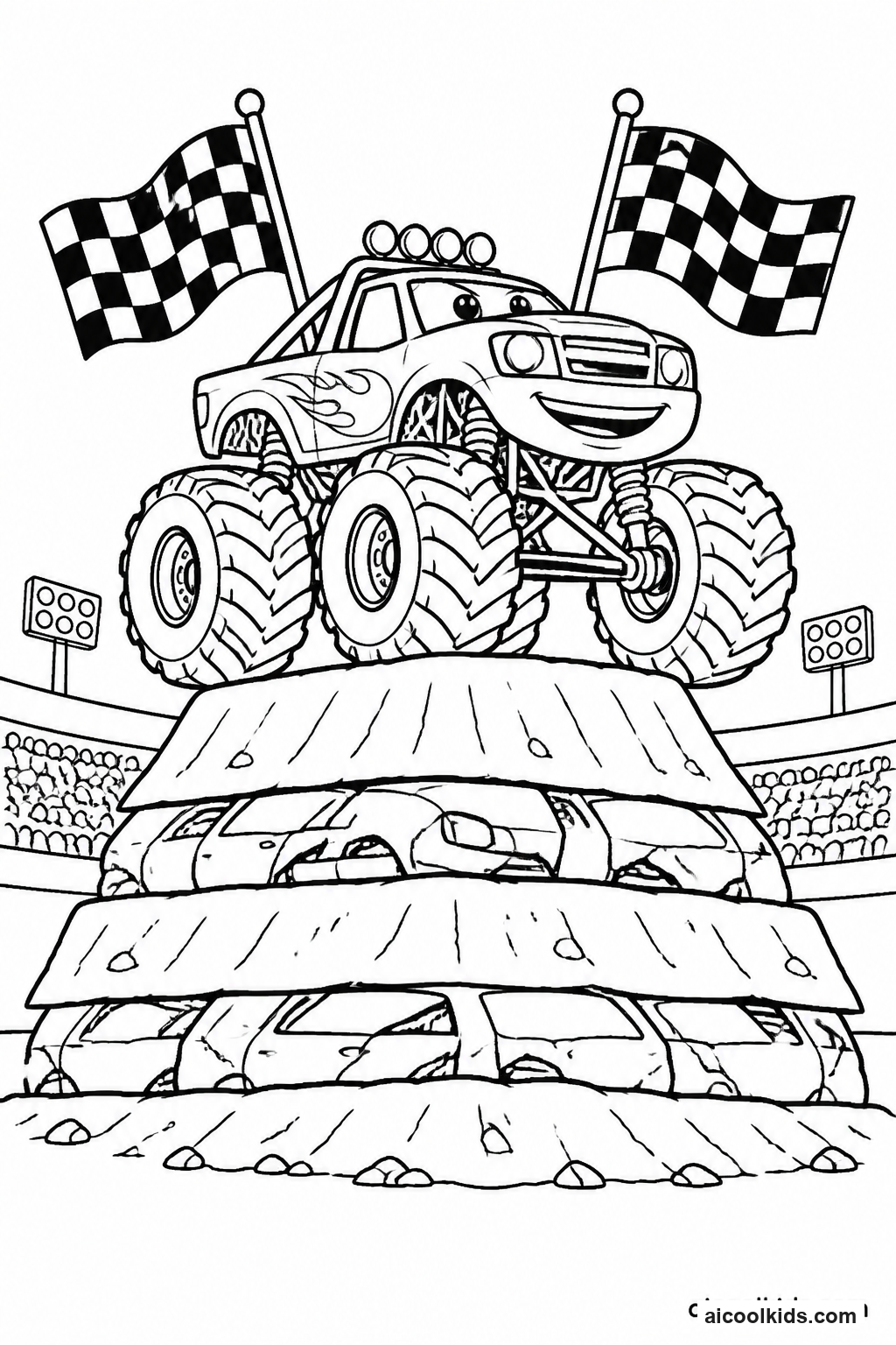 Freestyle Champion Monster Truck on Dirt Mound free printable activity sheet