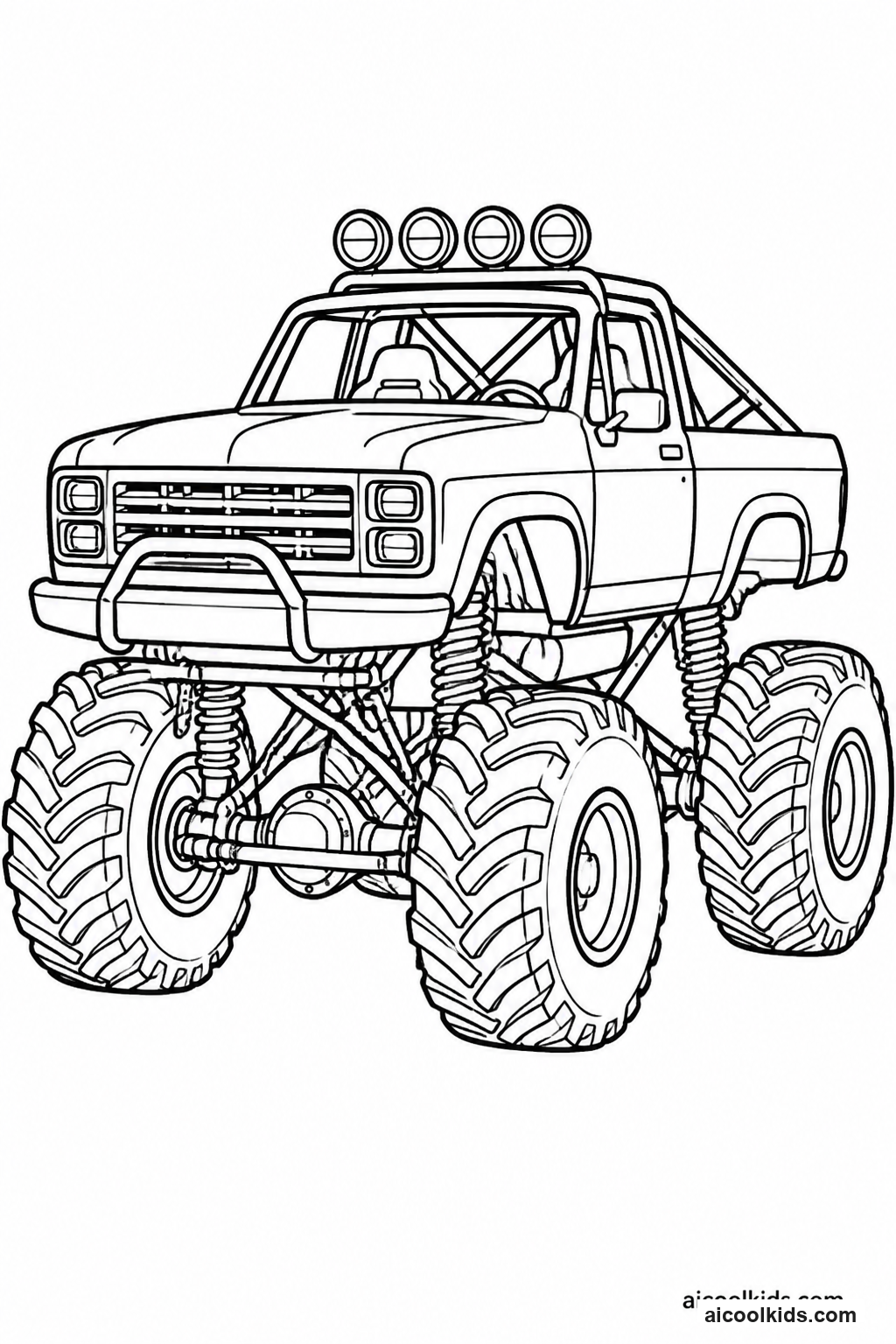 High-Riding Monster Truck with Spotlights free printable activity sheet