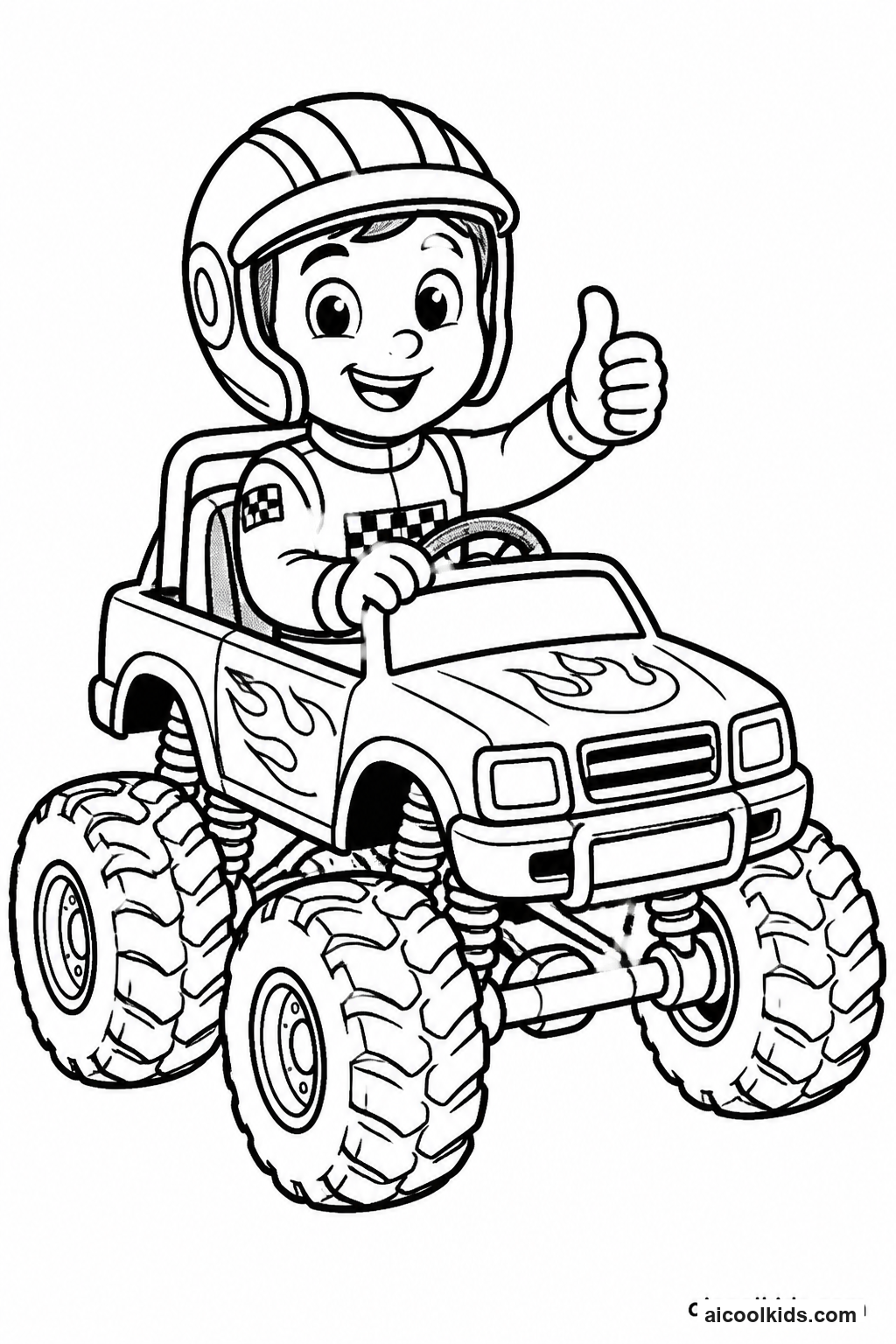 Junior Mini Monster Truck Driven by Kid Racer free printable activity sheet