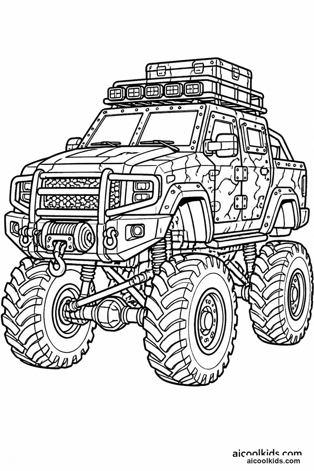 Military Tactical Camo Monster Truck free printable activity sheet