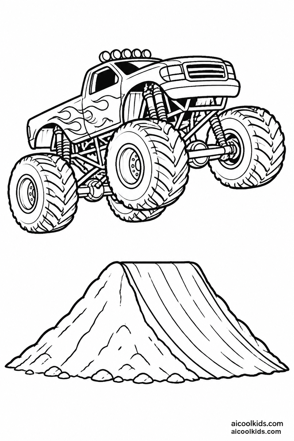 Monster Truck Catching Massive Air off Ramp free printable activity sheet