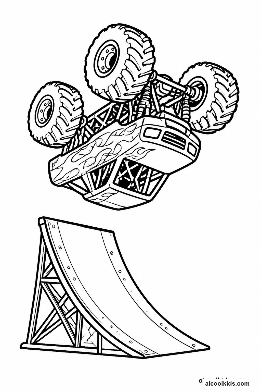 Monster Truck Doing Full Backflip Stunt free printable activity sheet