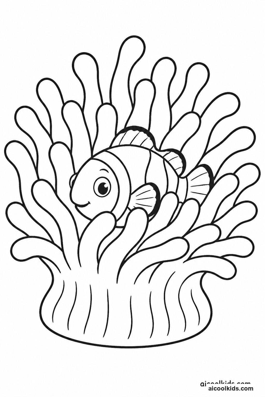 Clownfish Peeking from Sea Anemone free printable activity sheet