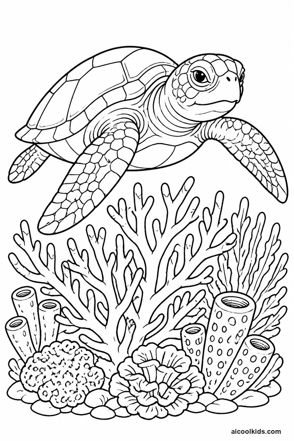 Gentle Sea Turtle Swimming Above Coral Reef free printable activity sheet