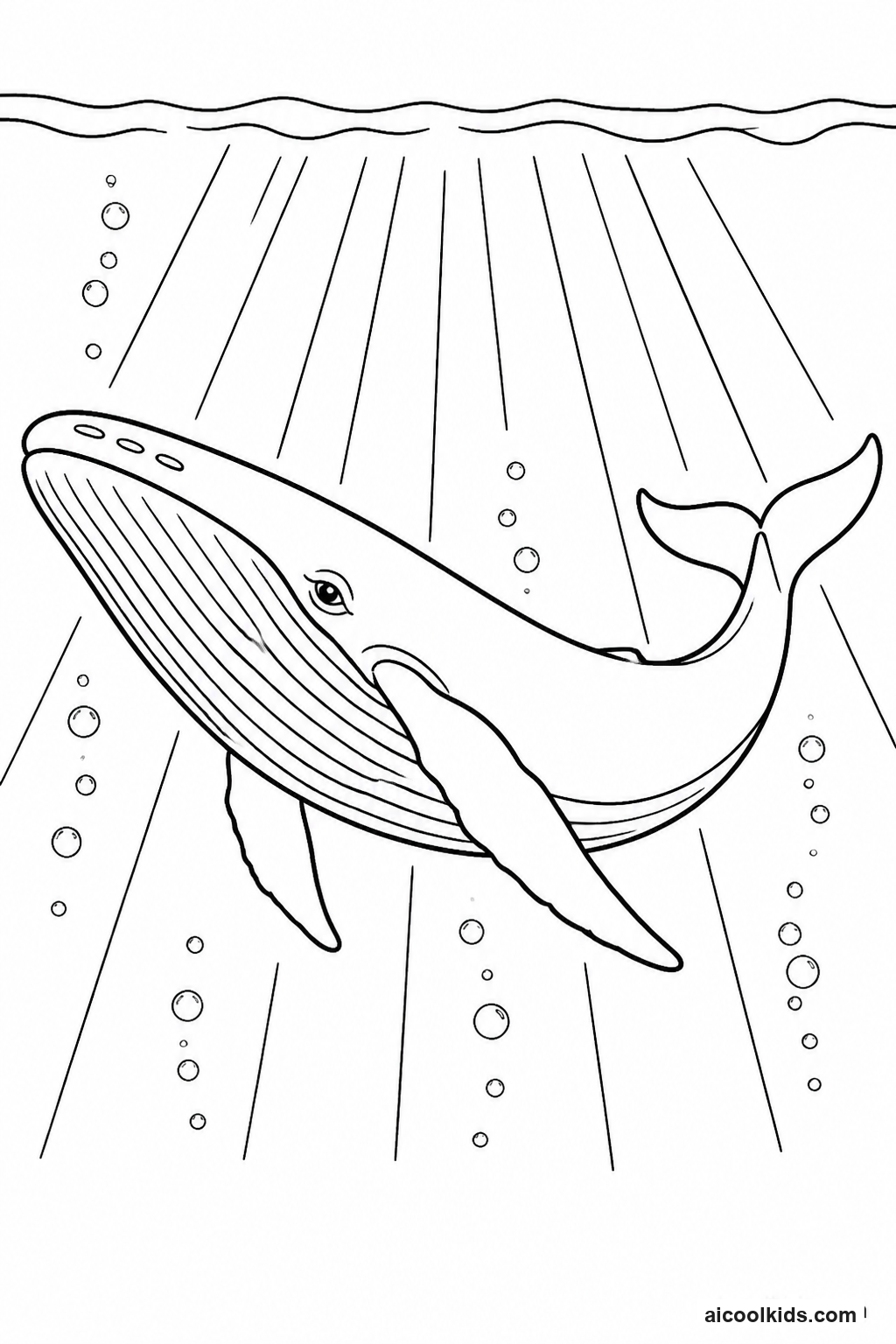 Giant Blue Whale Gliding in Sunbeams free printable activity sheet