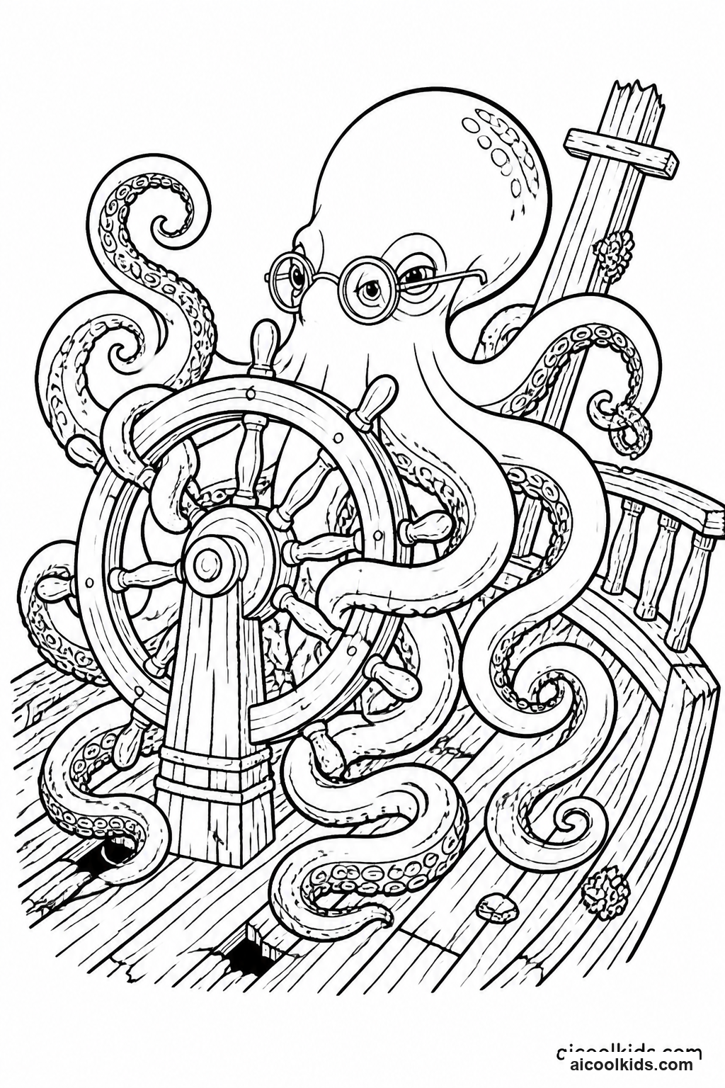 Giant Pacific Octopus on Sunken Shipwreck free printable activity sheet