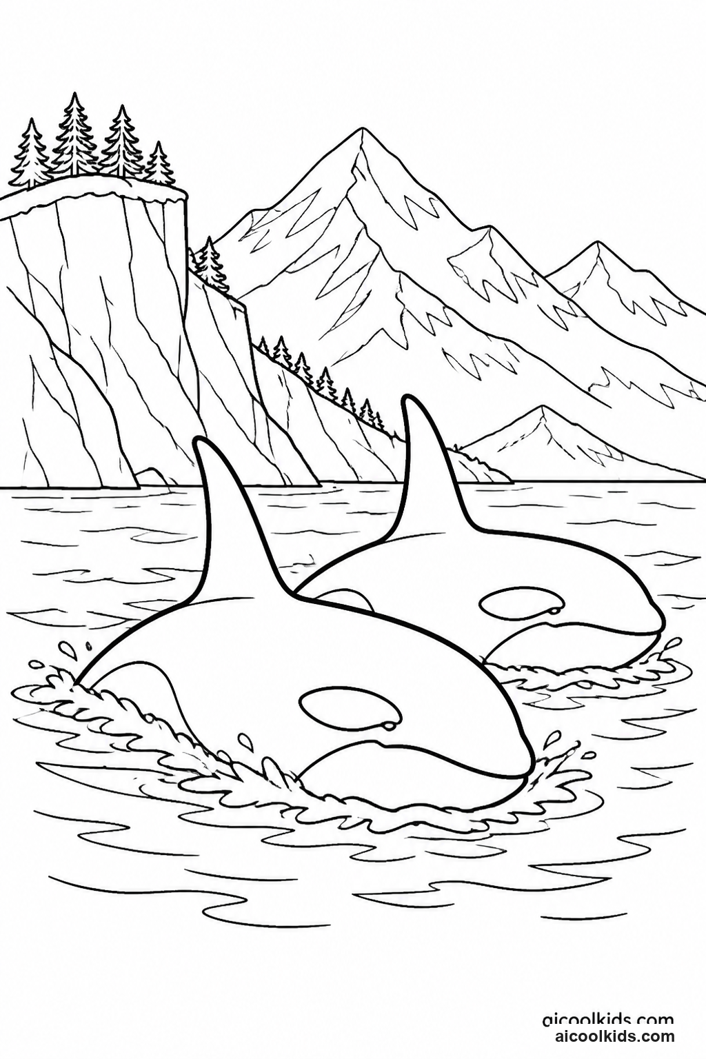 Orca Killer Whale Pod Cruising Along Fjord free printable activity sheet