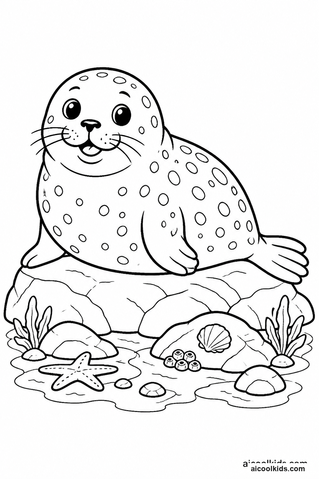 Playful Harbor Seal Sunbathing on Rocks free printable activity sheet