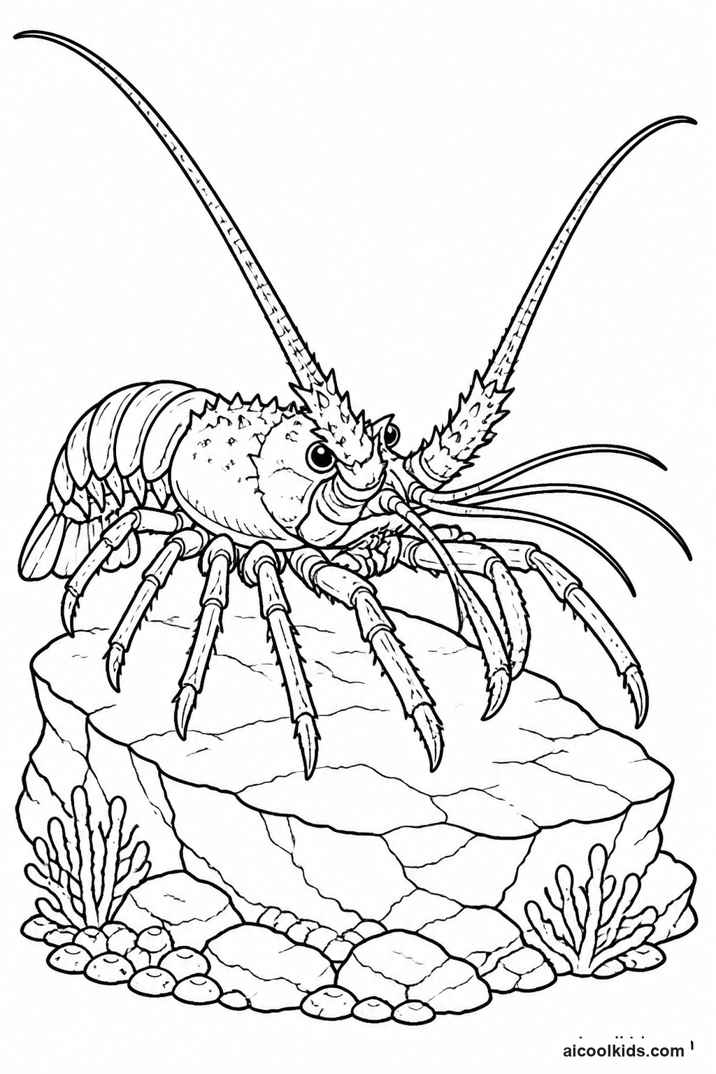 Spiny Lobster Crawling Over Coral Outcrop free printable activity sheet