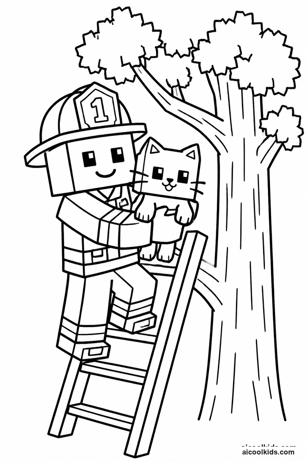 Roblox Firefighter Rescuing Kitten free printable activity sheet
