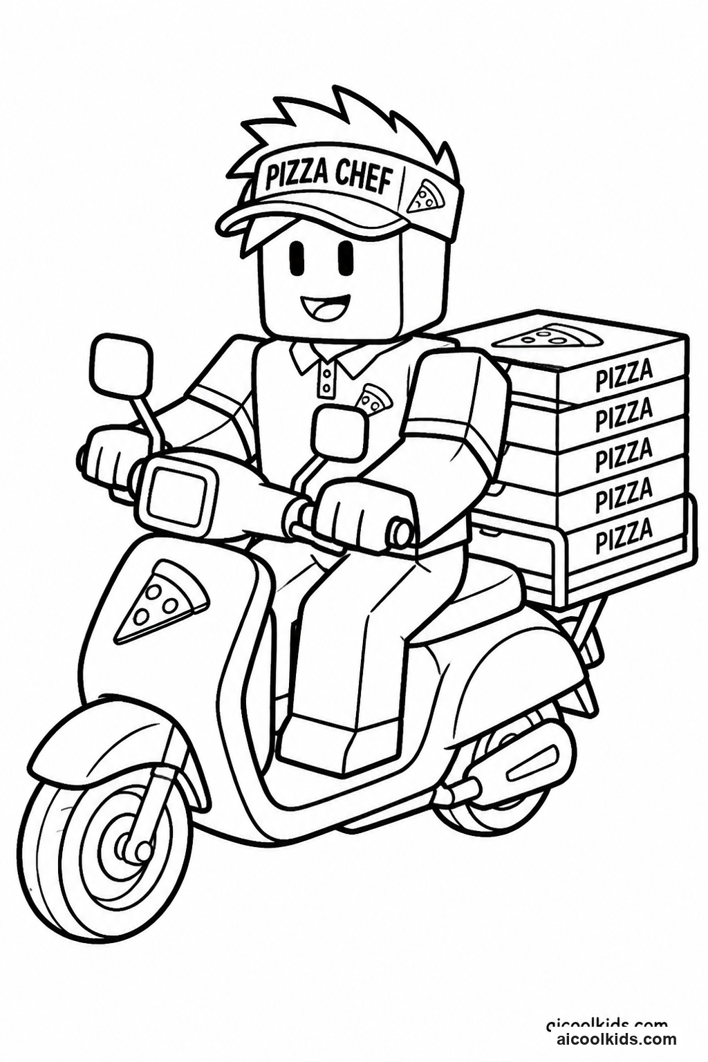 Roblox Pizza Delivery Boy on Scooter free printable activity sheet