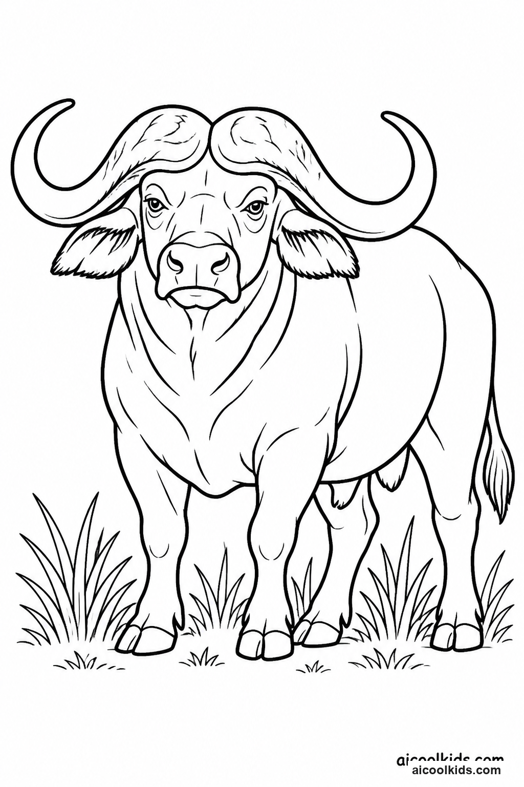 Cape Buffalo Standing Resolute with Heavy Horns free printable activity sheet