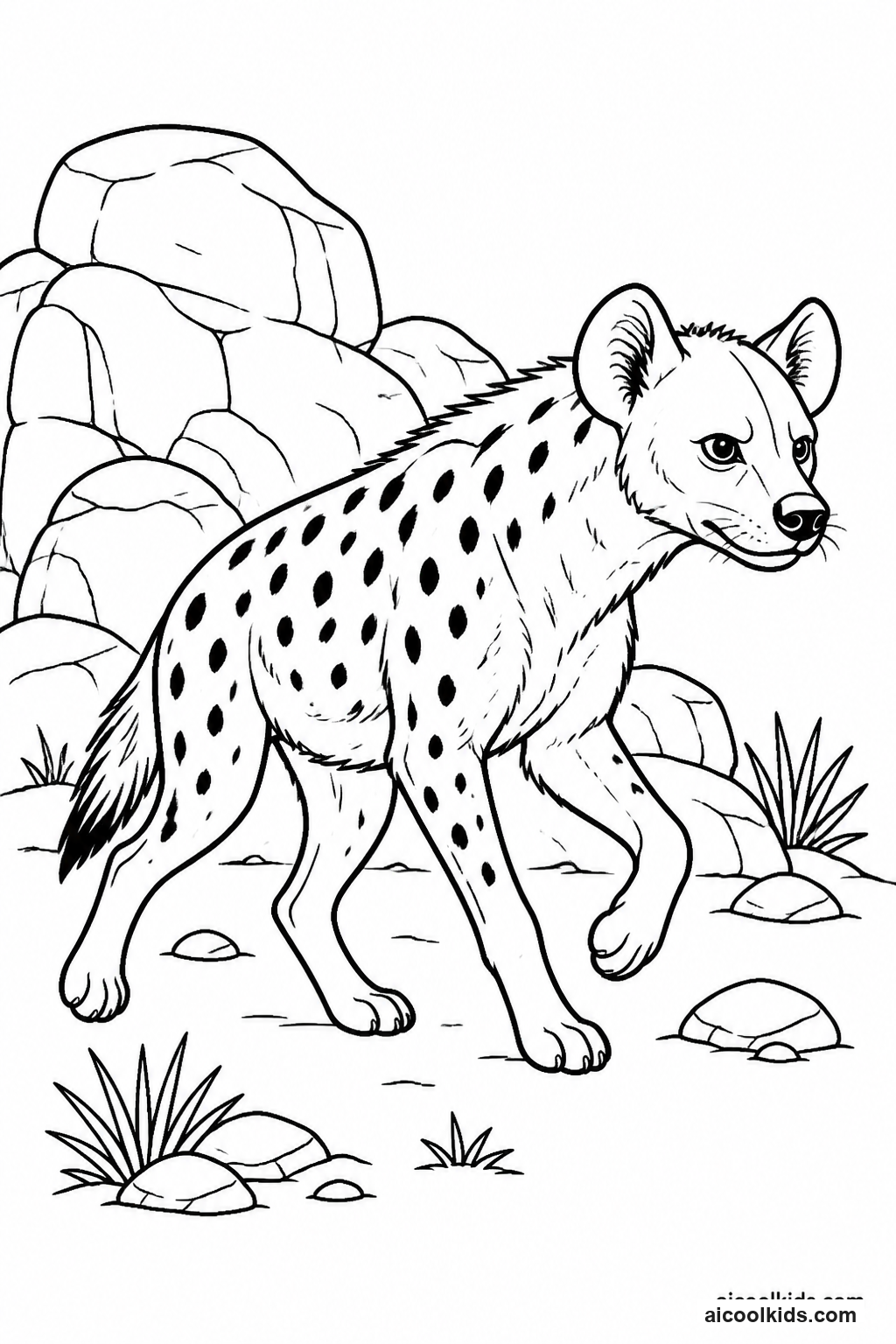 Hyena Pack Trotting Near Rocky Boulders free printable activity sheet
