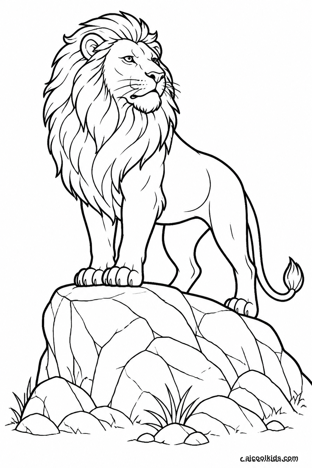 Majestic African Male Lion on Rocky Outcrop free printable activity sheet