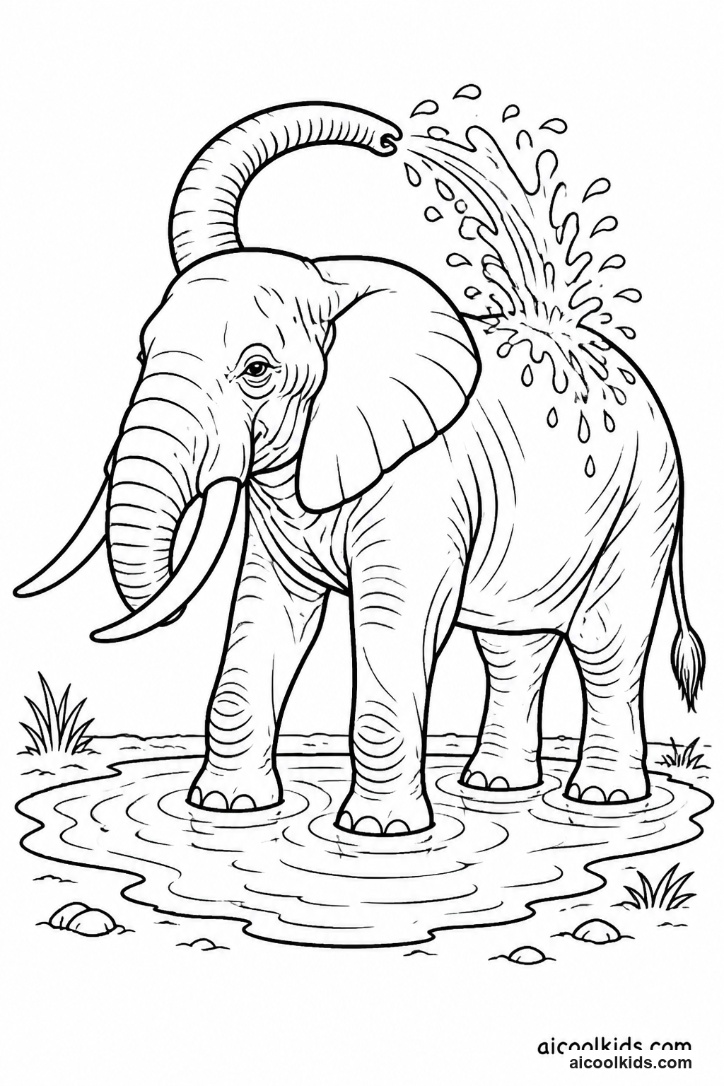 Mighty Bull Elephant Spraying Water free printable activity sheet