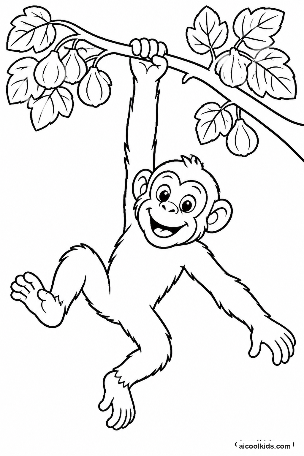 Playful Chimpanzee Swinging from Tree Branch free printable activity sheet