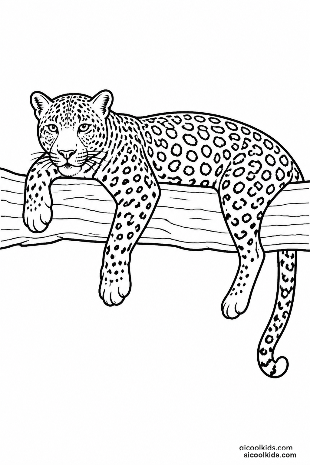 Spotted Leopard Resting on Tree Limb free printable activity sheet