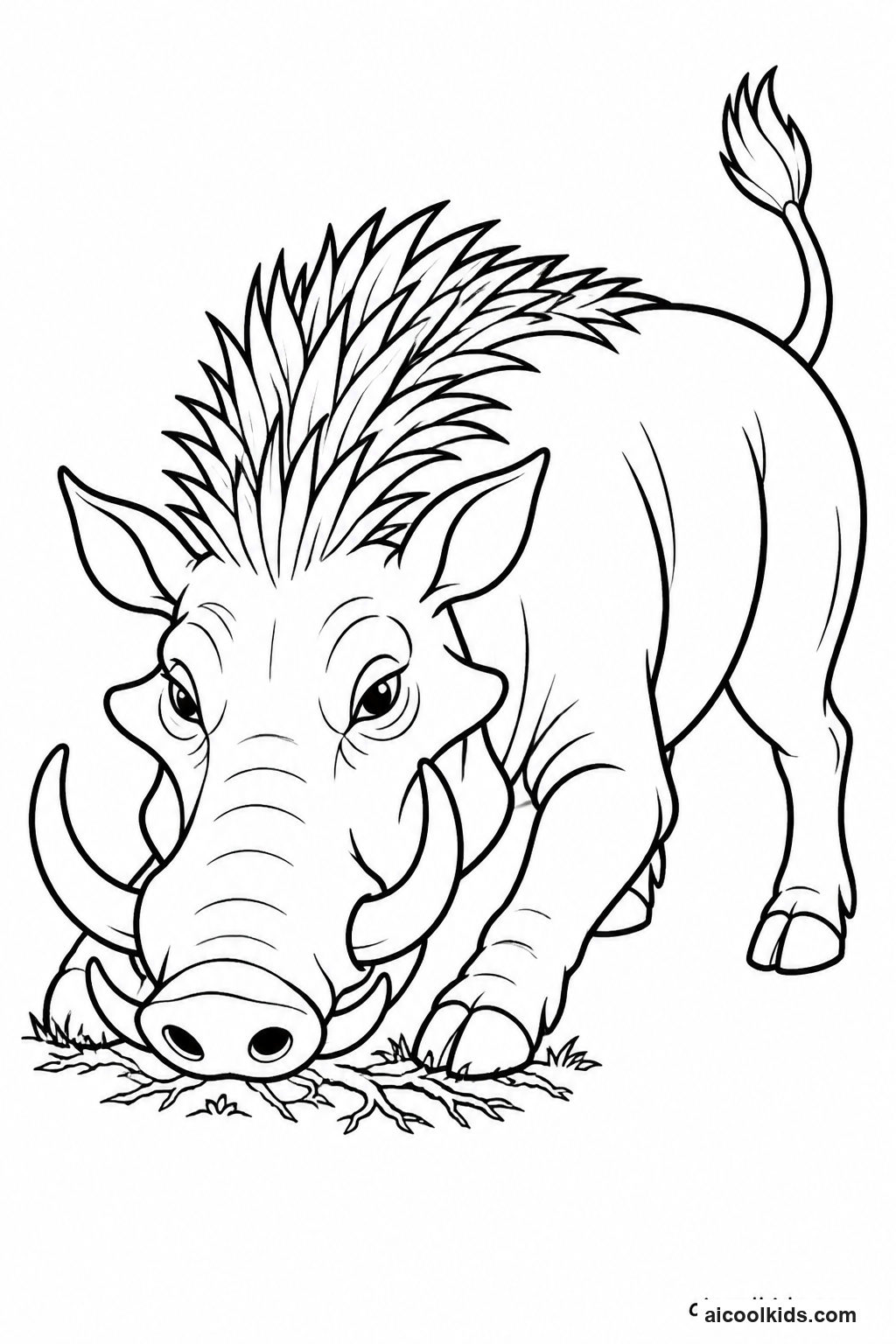 Warthog with Curved Tusks Kneeling to Graze free printable activity sheet