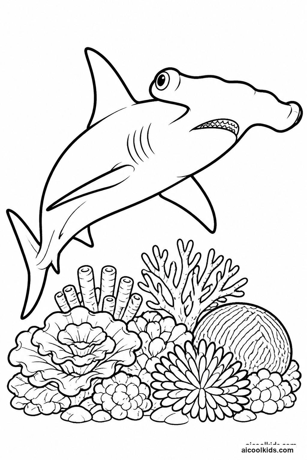 Hammerhead Shark Swimming Above Tropical Reef free printable activity sheet