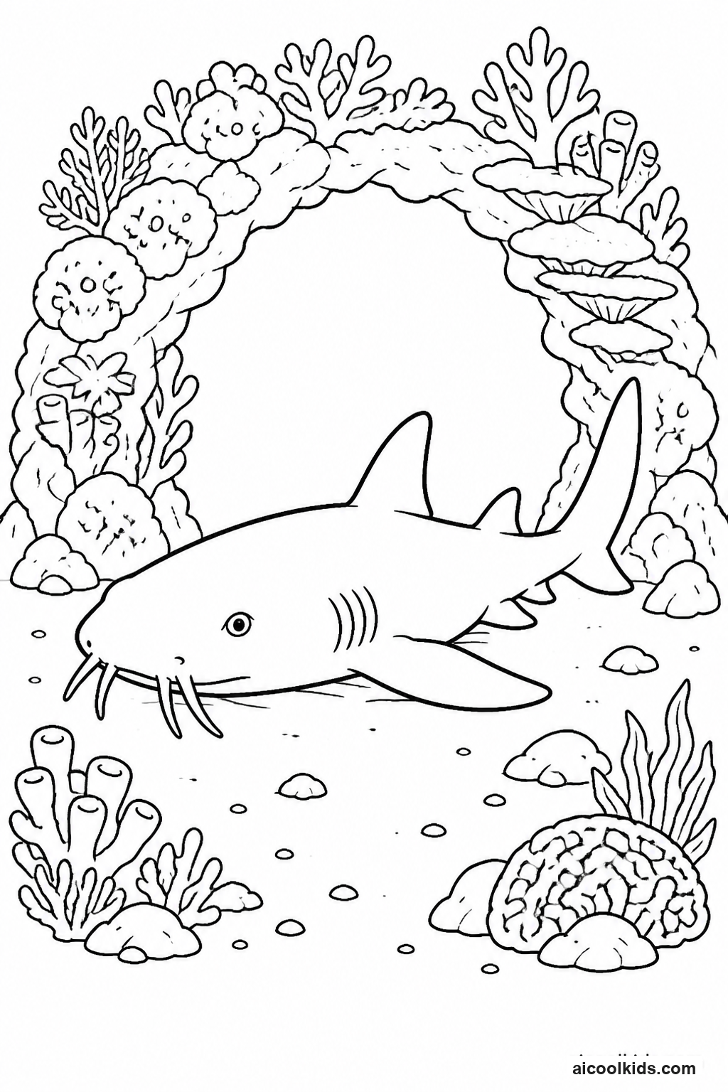 Nurse Shark Resting in Underwater Cave free printable activity sheet