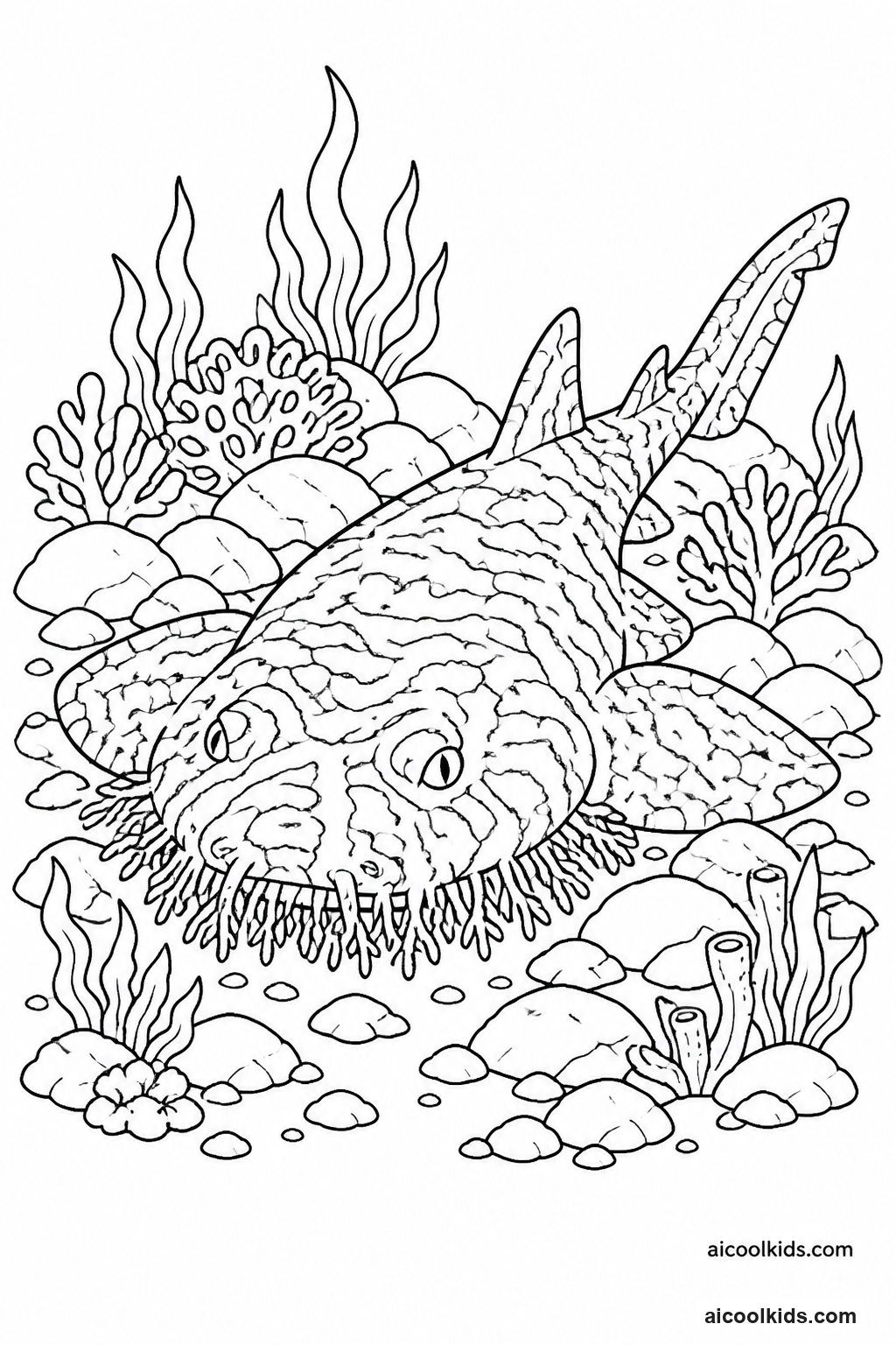 Wobbegong Carpet Shark Camouflaged on Reef free printable activity sheet