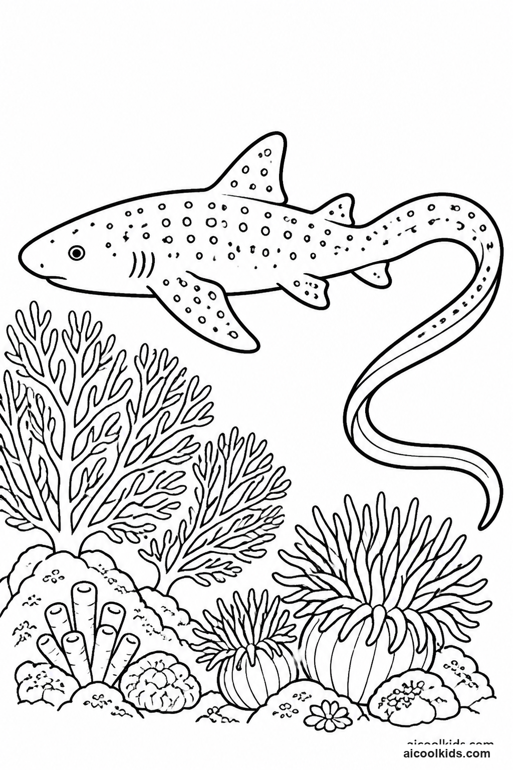 Zebra Shark with Long Tail Ribbons free printable activity sheet